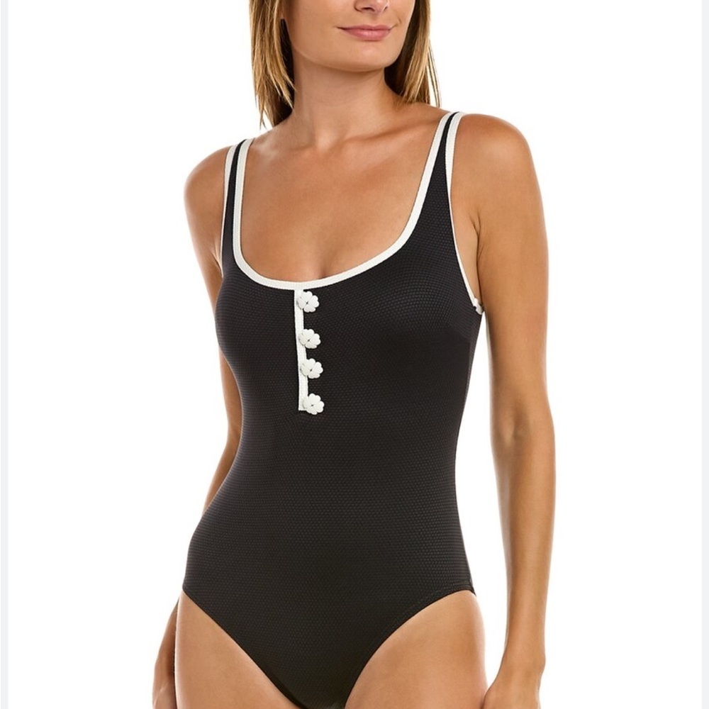 KATE SPADE Contrast Piqué Square-neck One-piece Swimsuit L